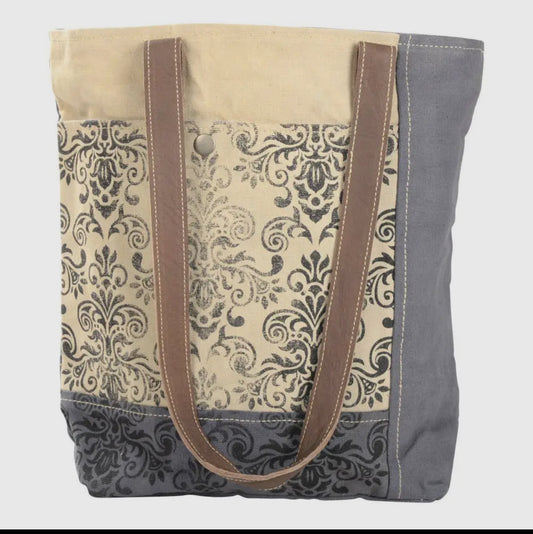 Gray and Tan Floral Tote