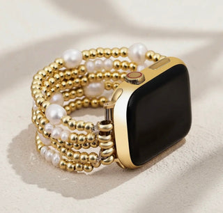 Gold and Pearl Stretch Apple Watch Strap by Cape Diablo - All About Me Boutique
