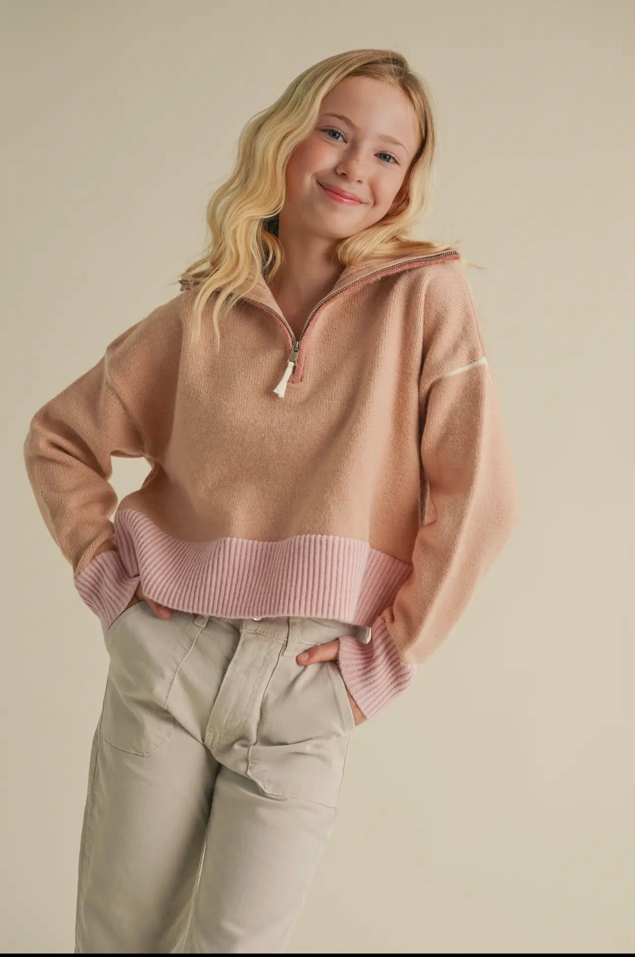 H&A Tween Girls Half Zip Sweater