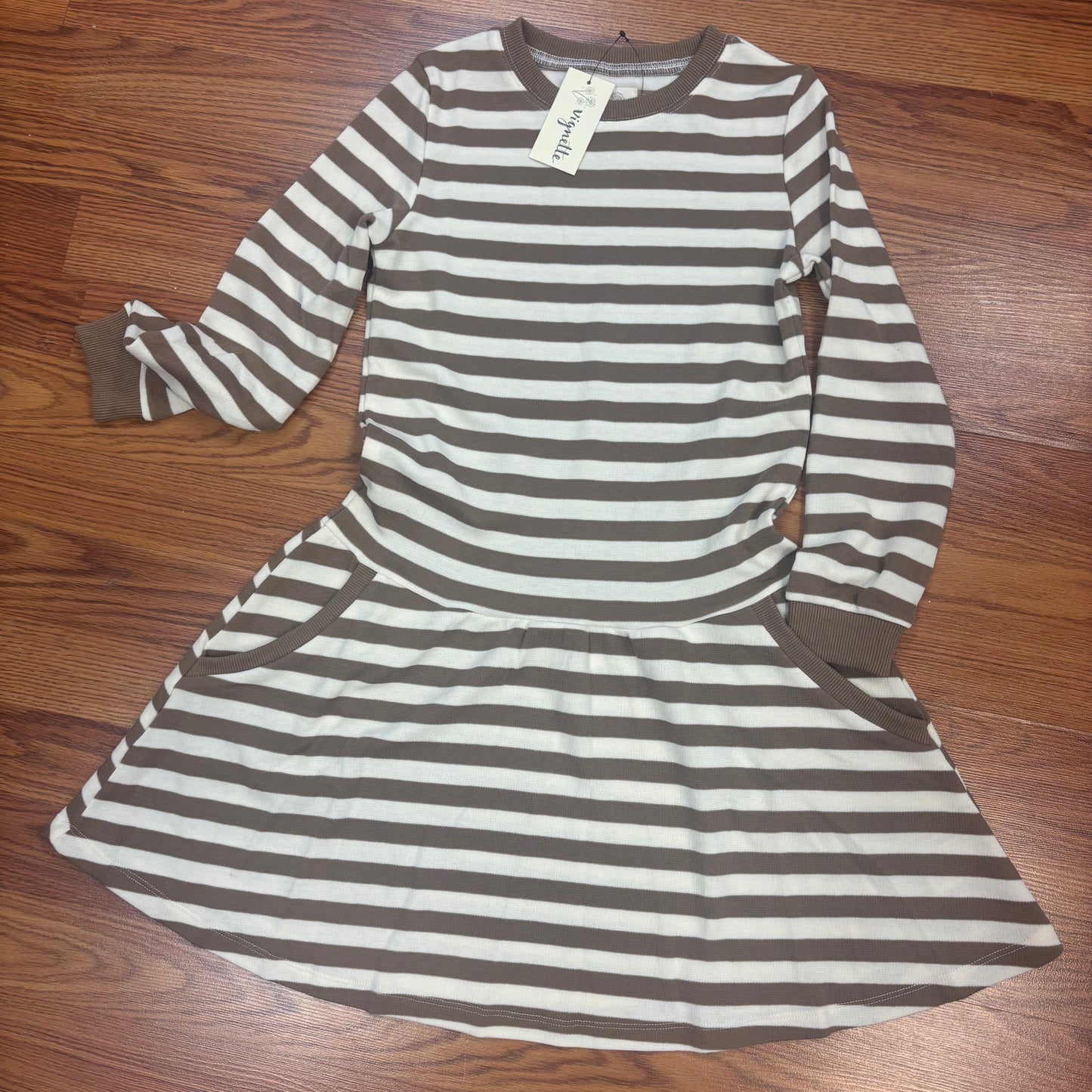 Vignette Girls Brown Striped Drop Waist Dress