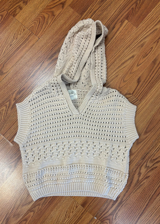 Vignette Girls Beige Cropped Hooded Sweater Vest - Mixed Knit