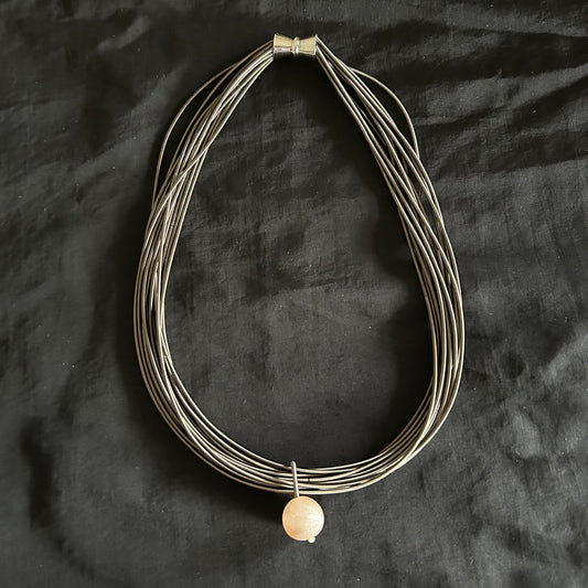 SL-Multi Strand Gunmetal Coil Necklace with Bead