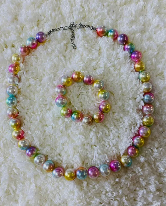 Girls Pearl Bead Necklace and Bracelet Sets