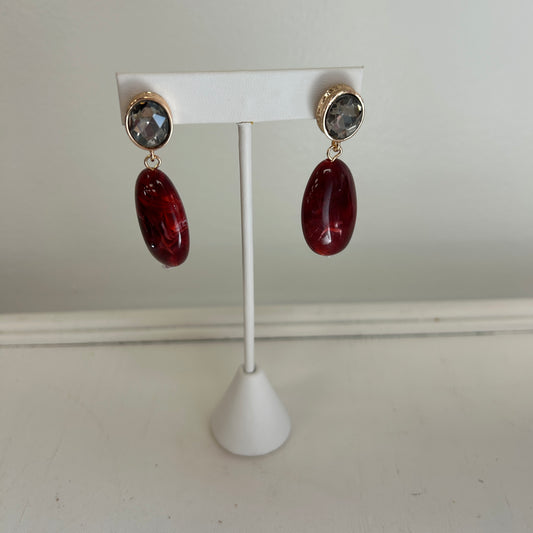 JM- Beaded Oval Dangle Earrings with Gold Rhinestone