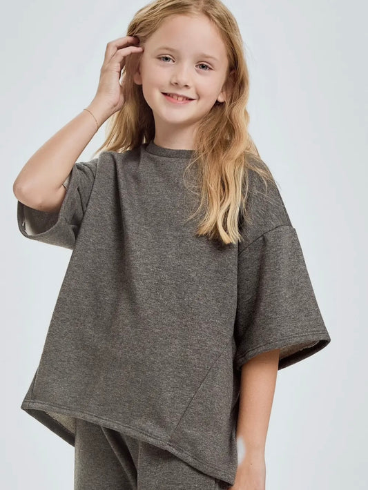 GG Girls Over Sized Charcoal Short Sleeve Top