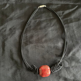 SL-Black Corded Necklace with Red Accent Piece