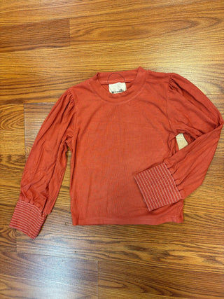 Vignette Girls Long Sleeve Rib Knit T-Shirt - Puff Sleeves - All About Me Boutique