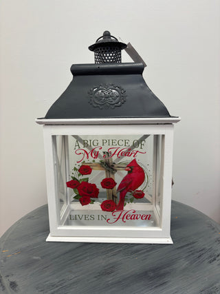 Large A Big Piece of My Heart Lives in Heaven Cardinal Lantern