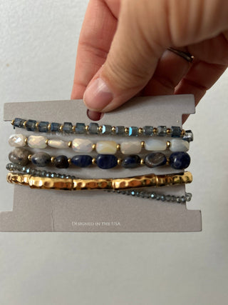 MK - Multi Strand Gold White and Blue Stretch Bracelet - All About Me Boutique