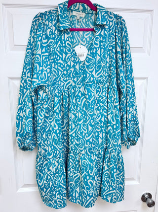 Abstract Two - Tone Tiered A - Line Mini Dress - All About Me Boutique