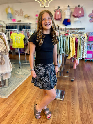 AC 407 Girls Ivory and Black Dotted Circles Panel Skirt - All About Me Boutique