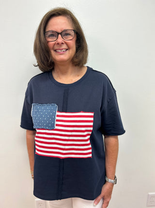 American Flag Patch Casual Top - All About Me Boutique