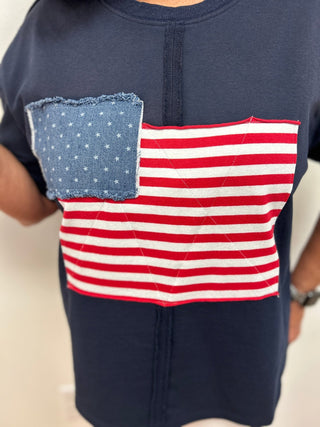 American Flag Patch Casual Top - All About Me Boutique