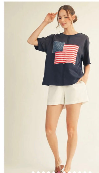 American Flag Patch Casual Top - All About Me Boutique