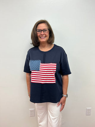 American Flag Patch Casual Top - All About Me Boutique