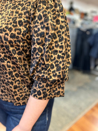 Anniewear Leopard Print Satin Elbow Sleeve Blouse - All About Me Boutique