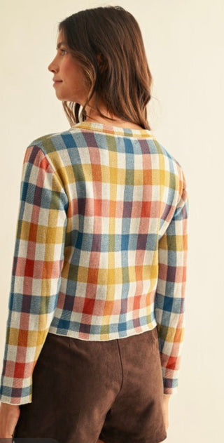 Anniewear Multicolor Check Jacquard Sweater Cardigan - All About Me Boutique