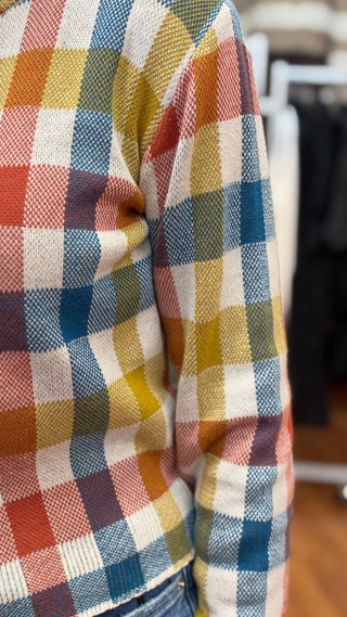 Anniewear Multicolor Check Jacquard Sweater Cardigan - All About Me Boutique