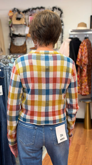 Anniewear Multicolor Check Jacquard Sweater Cardigan - All About Me Boutique