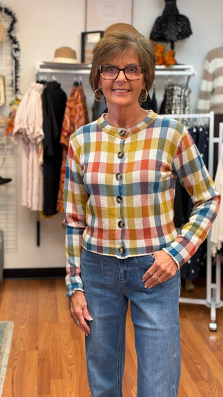 Anniewear Multicolor Check Jacquard Sweater Cardigan - All About Me Boutique