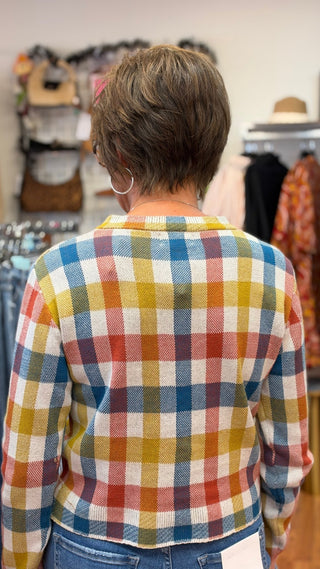 Anniewear Multicolor Check Jacquard Sweater Cardigan - All About Me Boutique