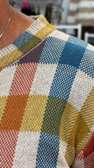 Anniewear Multicolor Check Jacquard Sweater Cardigan - All About Me Boutique
