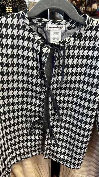 Area Code 407 Girls Houndstooth Bow-Front Cardigan - All About Me Boutique