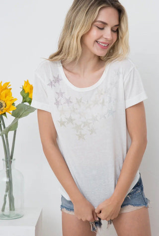 Blue B Star Studded Cotton Jersey Tee - All About Me Boutique