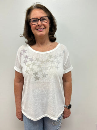 Blue B Star Studded Cotton Jersey Tee - All About Me Boutique