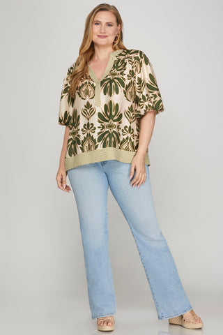 Bubble Sleeve Printed Woven Top - All About Me Boutique