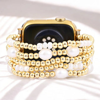 Cape Diablo Gold and Pearl Stretch Apple Watch Strap - All About Me Boutique