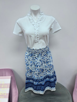 Casa Cabana Boho Floral Smocked Midi Skirt – 100% Cotton Tiered Skirt - All About Me Boutique