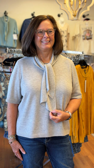CeCe Scarf Pullover Short Sleeve Sweater - All About Me Boutique