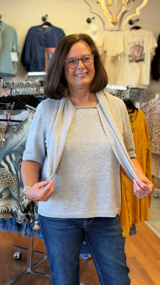 CeCe Scarf Pullover Short Sleeve Sweater - All About Me Boutique