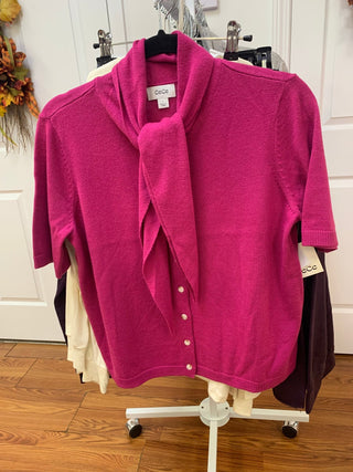 CeCe Scarf-Tie Button-Front Sweater - All About Me Boutique