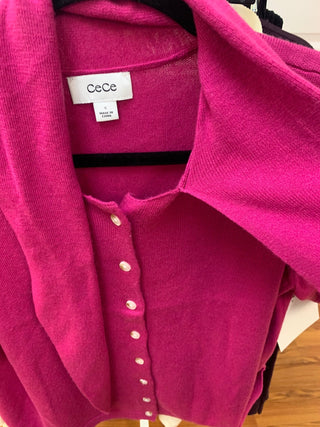 CeCe Scarf-Tie Button-Front Sweater - All About Me Boutique