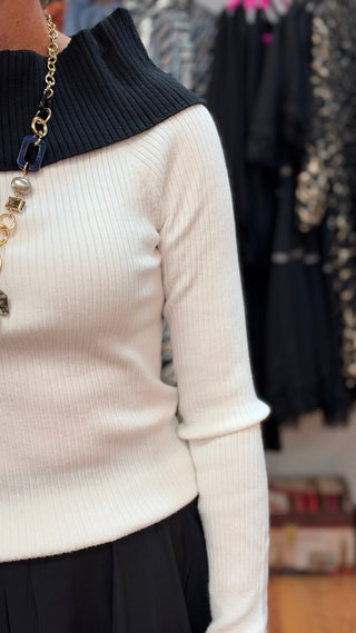 CeCe Wide Neck Two Toned Sweater - All About Me Boutique