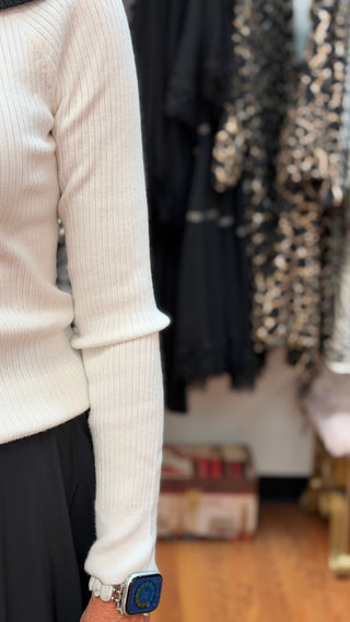 CeCe Wide Neck Two Toned Sweater - All About Me Boutique