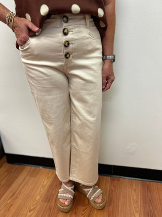 Charlie B Button Front Crop Pants - All About Me Boutique