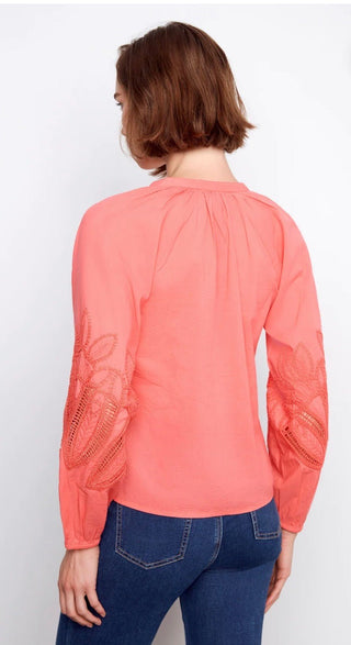 Charlie B Cotton Button-Front Embroidered Blouse - All About Me Boutique