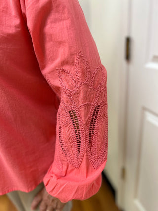 Charlie B Cotton Button-Front Embroidered Blouse - All About Me Boutique