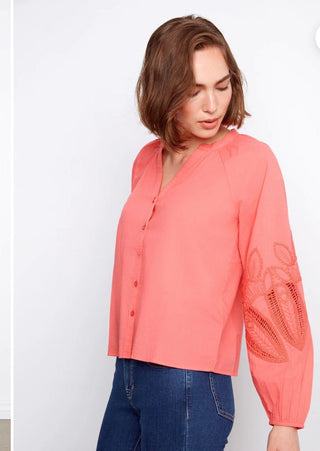 Charlie B Cotton Button-Front Embroidered Blouse - All About Me Boutique
