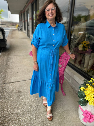 Charlie B Linen Blend Button Front Midi Dress - All About Me Boutique