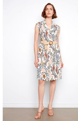 Charlie B Printed Linen Cotton Dress With Straw Belt - All About Me Boutique
