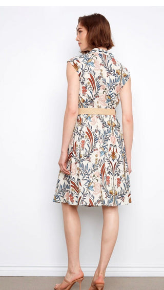 Charlie B Printed Linen Cotton Dress With Straw Belt - All About Me Boutique
