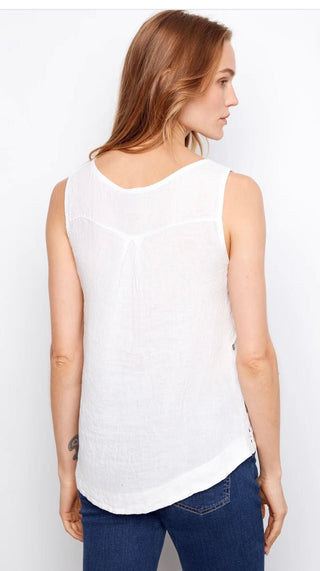 Charlie B Sleeveless Linen Blouse With Side Buttons - All About Me Boutique
