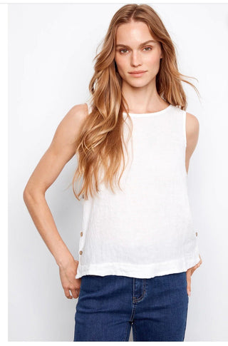 Charlie B Sleeveless Linen Blouse With Side Buttons - All About Me Boutique