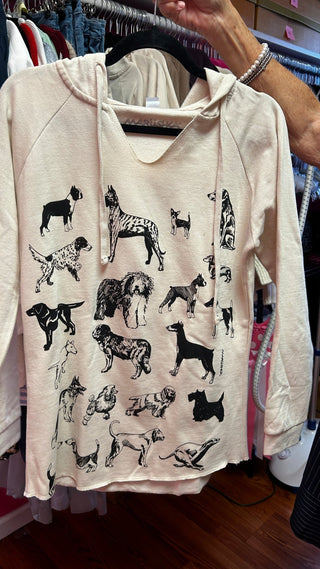 Dog Breed Sketches Notch Neck Hoodie – Vintage Oyster - All About Me Boutique