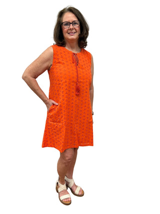 Echo Sleeveless Cotton Eyelet Dress with Tassel Tie - All About Me Boutique