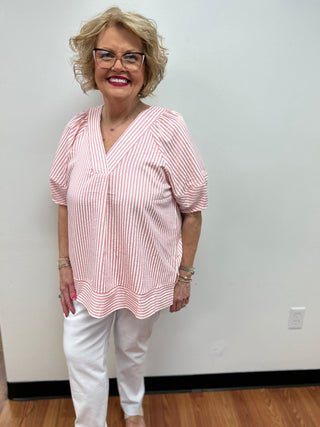 Ella Classic Stripe V-Neck Blouse - All About Me Boutique